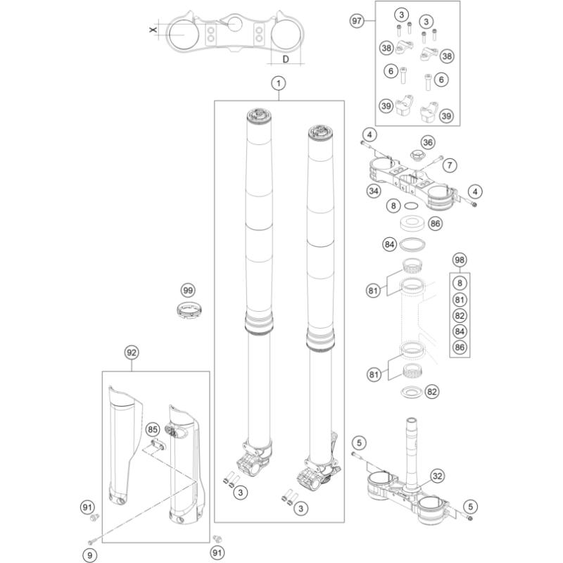 FOURCHE TÉLÉSCOPIQUE, TÉ DE FOURCHE