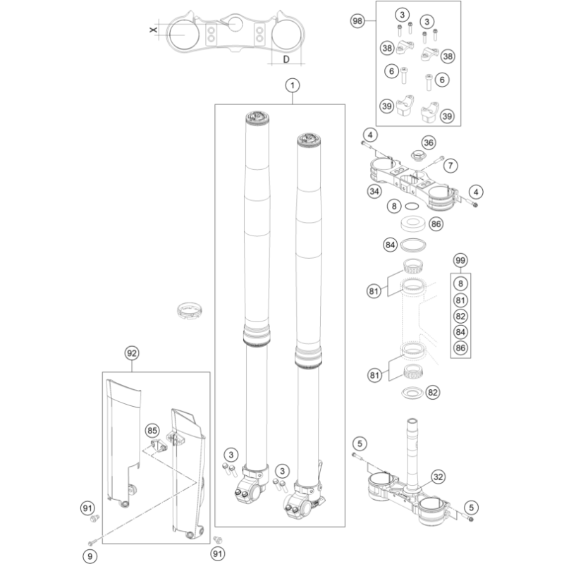 FOURCHE TÉLÉSCOPIQUE, TÉ DE FOURCHE