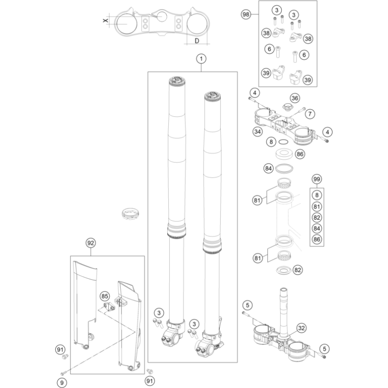 FOURCHE TÉLÉSCOPIQUE, TÉ DE FOURCHE